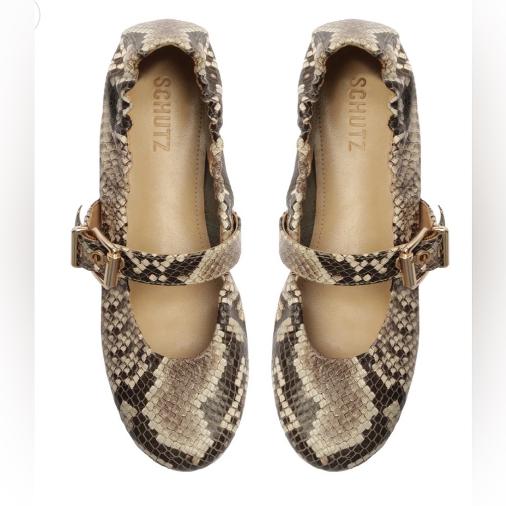 NWOT- Schutz- Calita Snake-Embossed Leather Flat- Size 7.5
